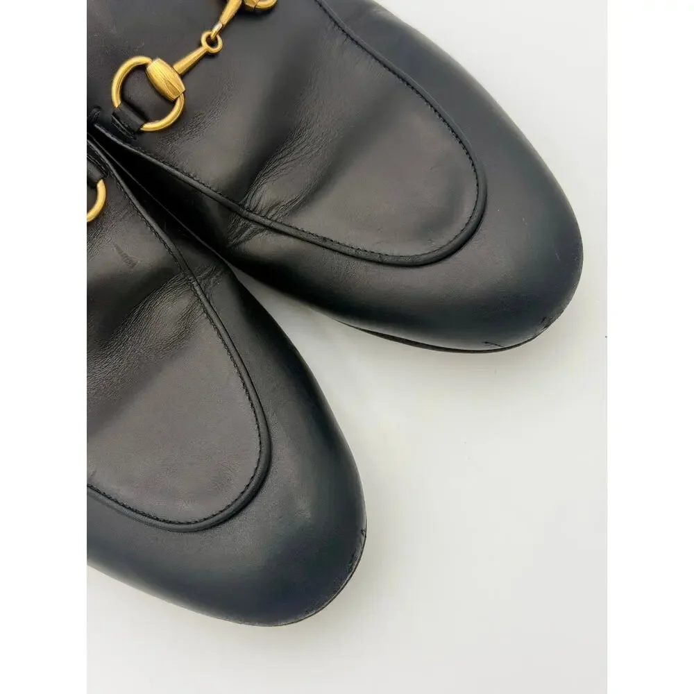 Authentic Gucci Princetown Horsebit Loafers Mules Black Leather Size 38.5 / 8.5